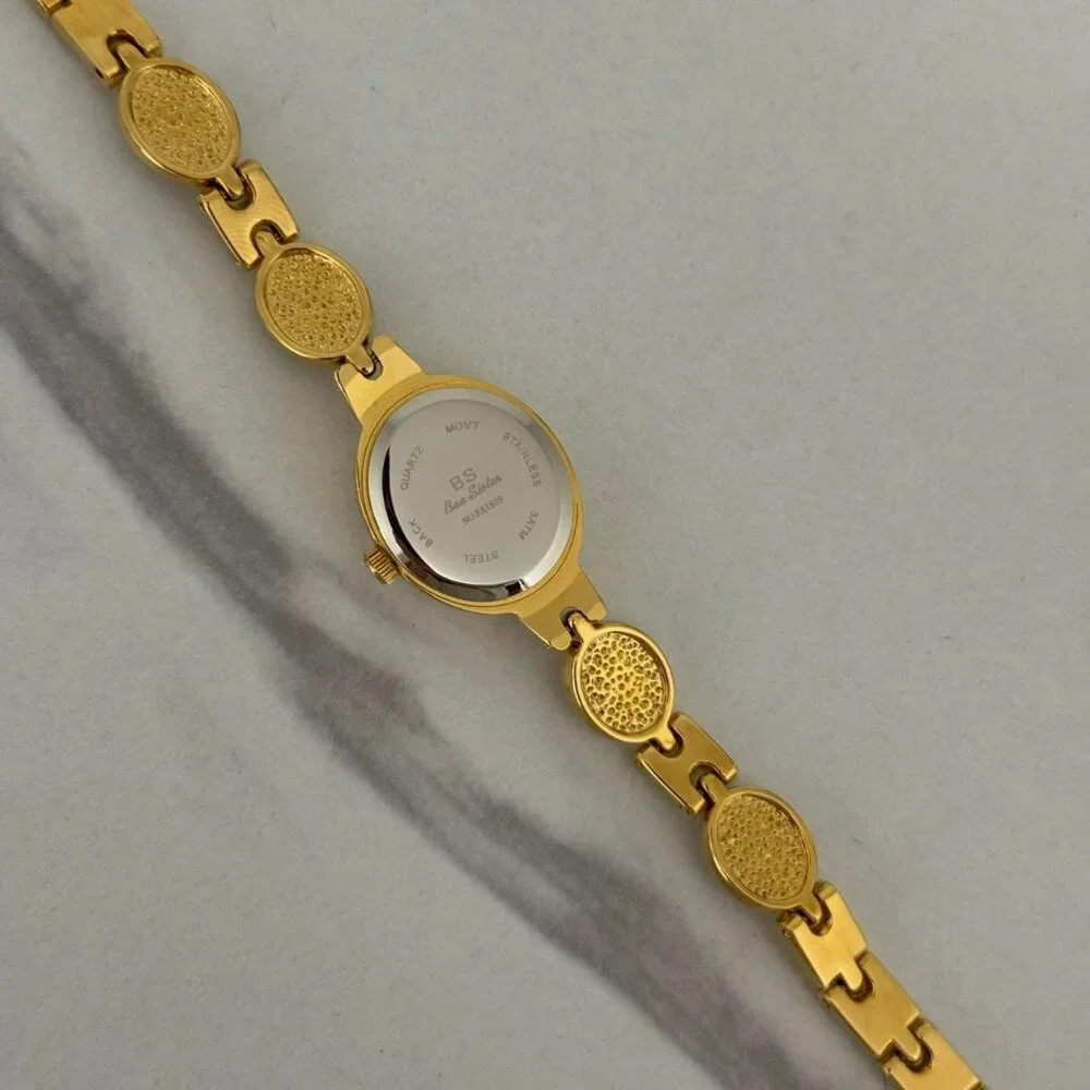 SKU:0018 Gold white mini‎ Watch with green natural stones + in a gift box